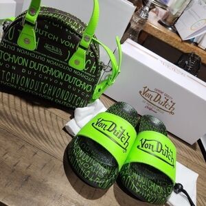 Von Dutch Neon Green Bag and Slide Set